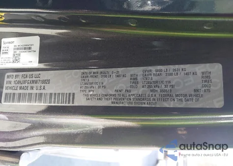 2021 Jeep Wrangler Unlimited Rubicon 4X4 z USA, uszkodzony, nr VIN 1C4HJXFGXMW718820